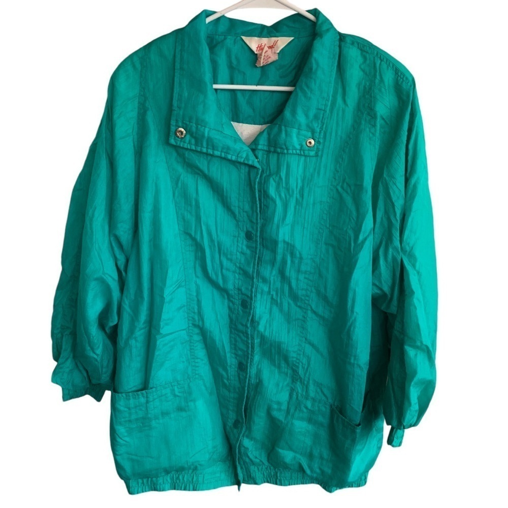 Vintage 80s Green Jacket by Haband Windbreaker Coat Retro Size Large